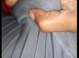 Solo black dick stroke crotch bulge rub squeeze and play in boxers cum