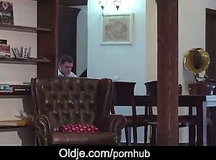 Old business man fucks too horny hot young girlfriend caught mastur...