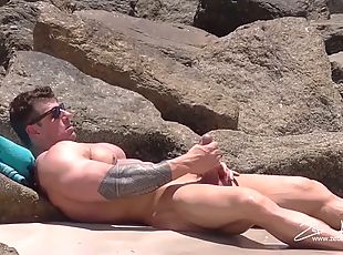 Zeb Atlas going solo dick playing at the beach
