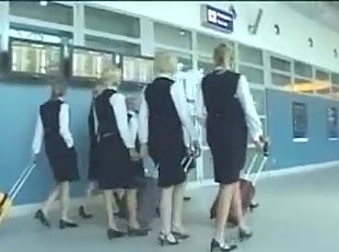 Stewardess gives handjob on bus