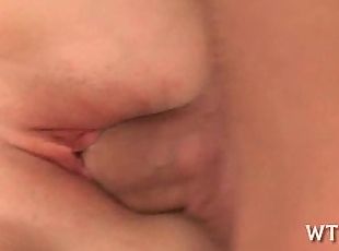 Lustful man kisses girl's tits