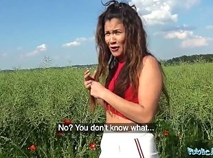 Public Agent Sexy Spanish beauty fucked in a field for cash