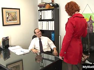Redhead cougar with nice ass pounded hardcore in office