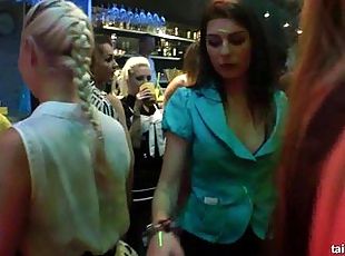 Sexy club babes suck dicks in public