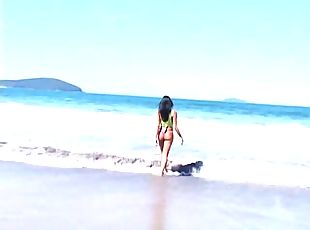 Yummy brunette gets her pussy and asshole fucked on the beach till ...