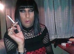 masturbación, transexual, webcam, fumando