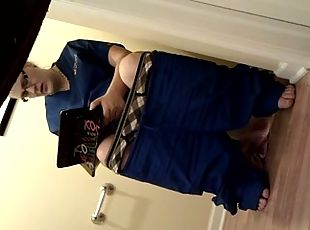 Pregnant wife stripping on toilet