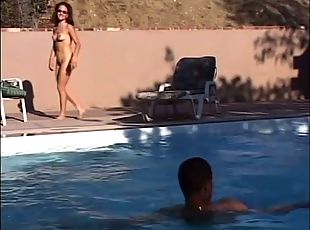 Group fucked babe by the pool