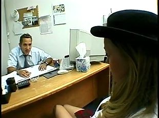 Blonde teen in heat banged in the office