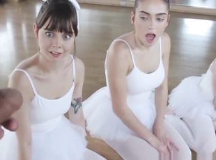 Teen ballerinas helped stretch by a big uncut dick