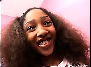 Ebony Isyss does a striptease, combs her twat hair and toys herself