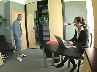 Yummy office worker spreading her legs for a horny fucker with a st...