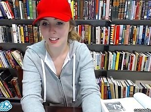 Teen latina in public library showing tits
