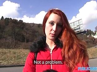 PublicAgent Sexy ginger babe fucks outside