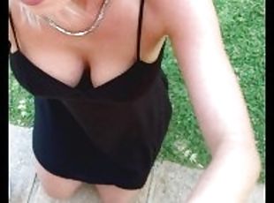 Secret outdoor blowjob during family celebration ends with cum in her mouth