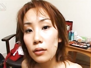 Hairy Asian girl Yuki Yoshida gives head and gets pleasured